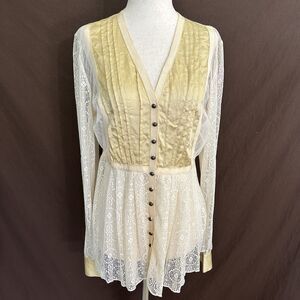 SUNDANCE Lady Jane Top 10 Lace SATIN Golden Blouse $138 Womens